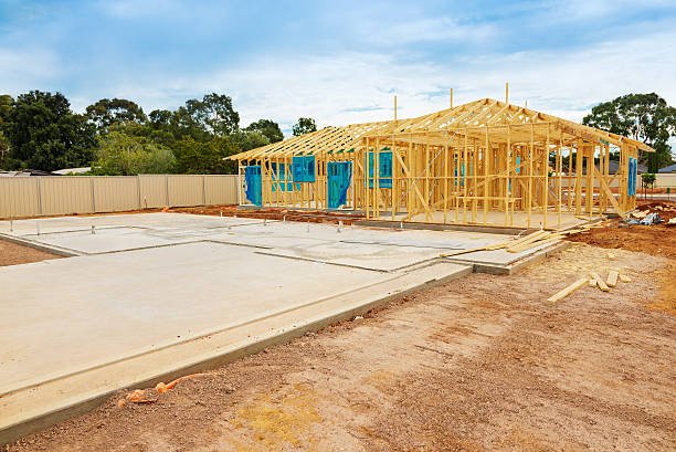 view of construction site and house foundation in preparation process
